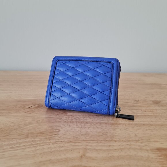 Rebecca Minkoff Ava Zip Wallet Coin Purse Cardholder Black Cobalt Blue Leather - Picture 3 of 5